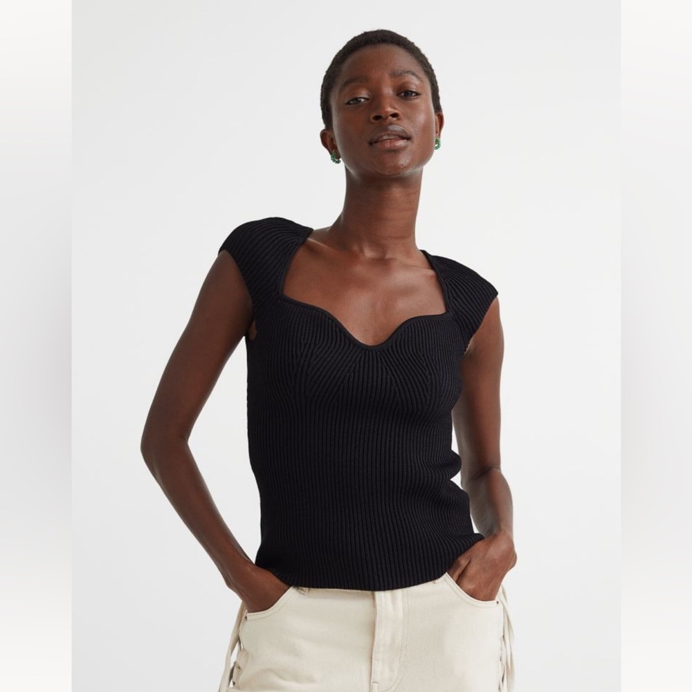 H&M Black Ribbed Knit Top